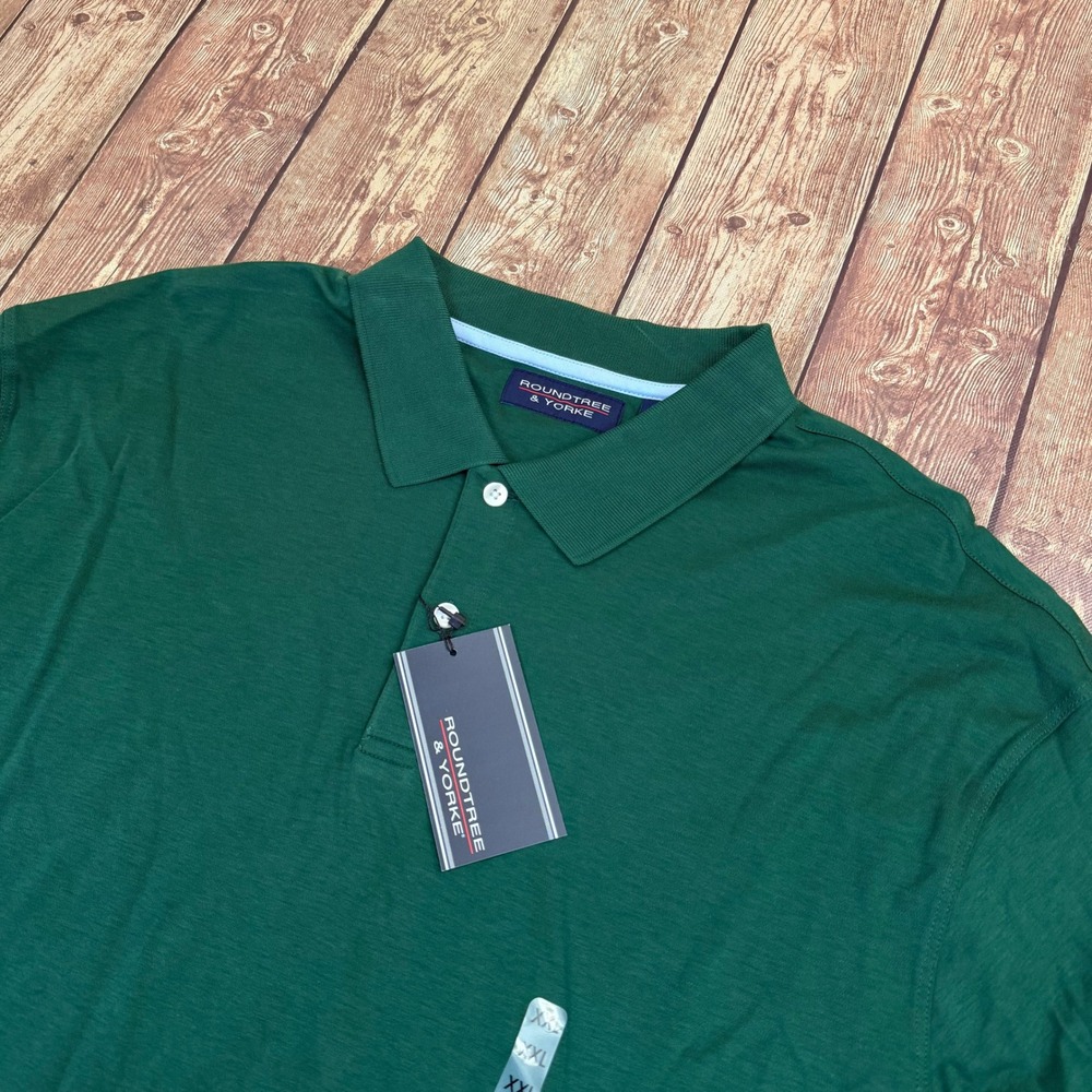 Roundtree Yorke Supima Cotton Polo Shirt Mens XXL Green Long Sleeve Ribbed Cuff